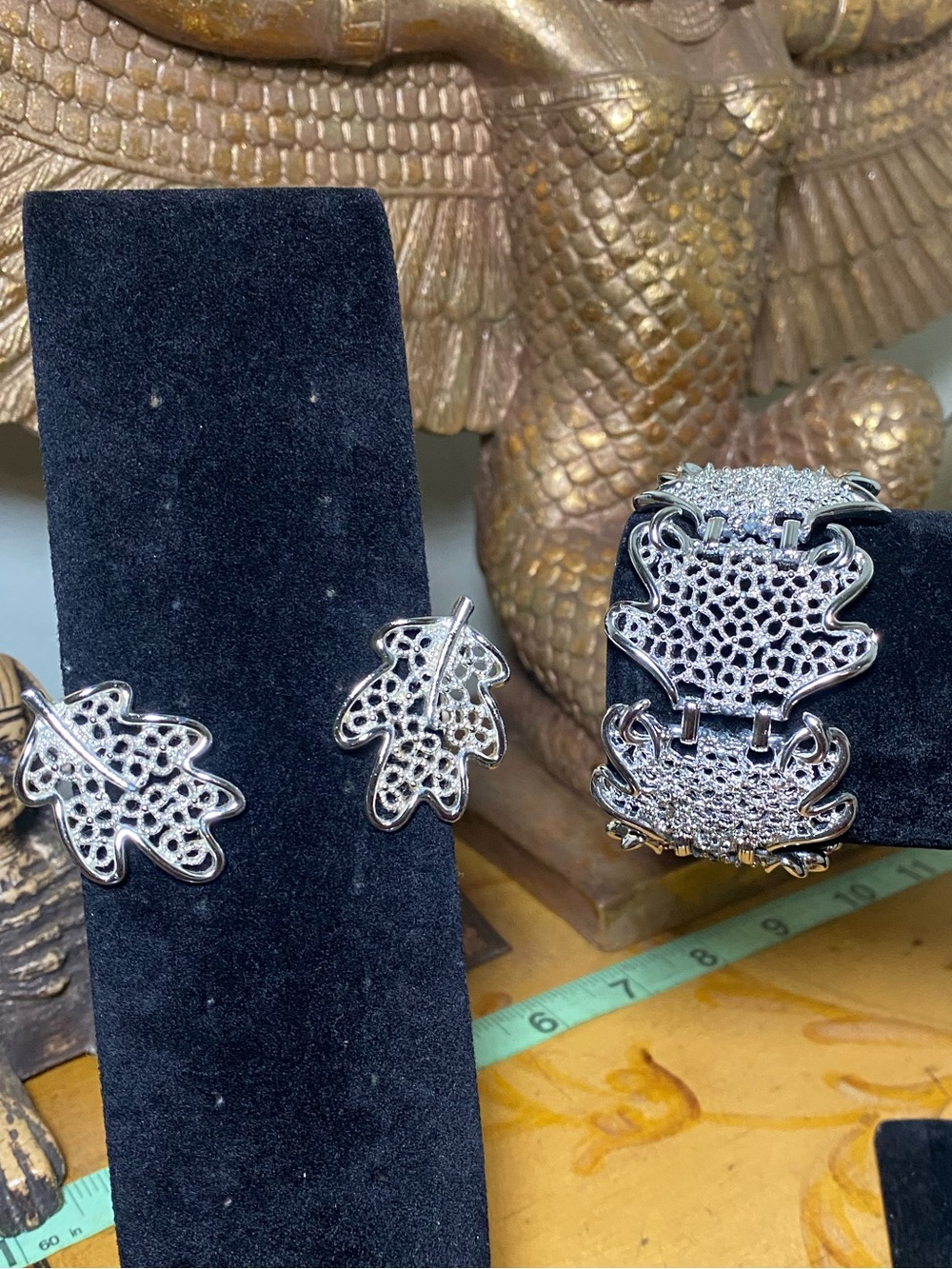 Vintage Sarah Cov Leaf Filigree Earrings and Bracelet Set